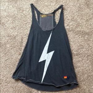 Aviator Nation Women's charcoal gray Tank Top with white Lightning Bolt small S